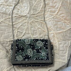 Anthropologie beaded clutch with removable chain shoulder strap